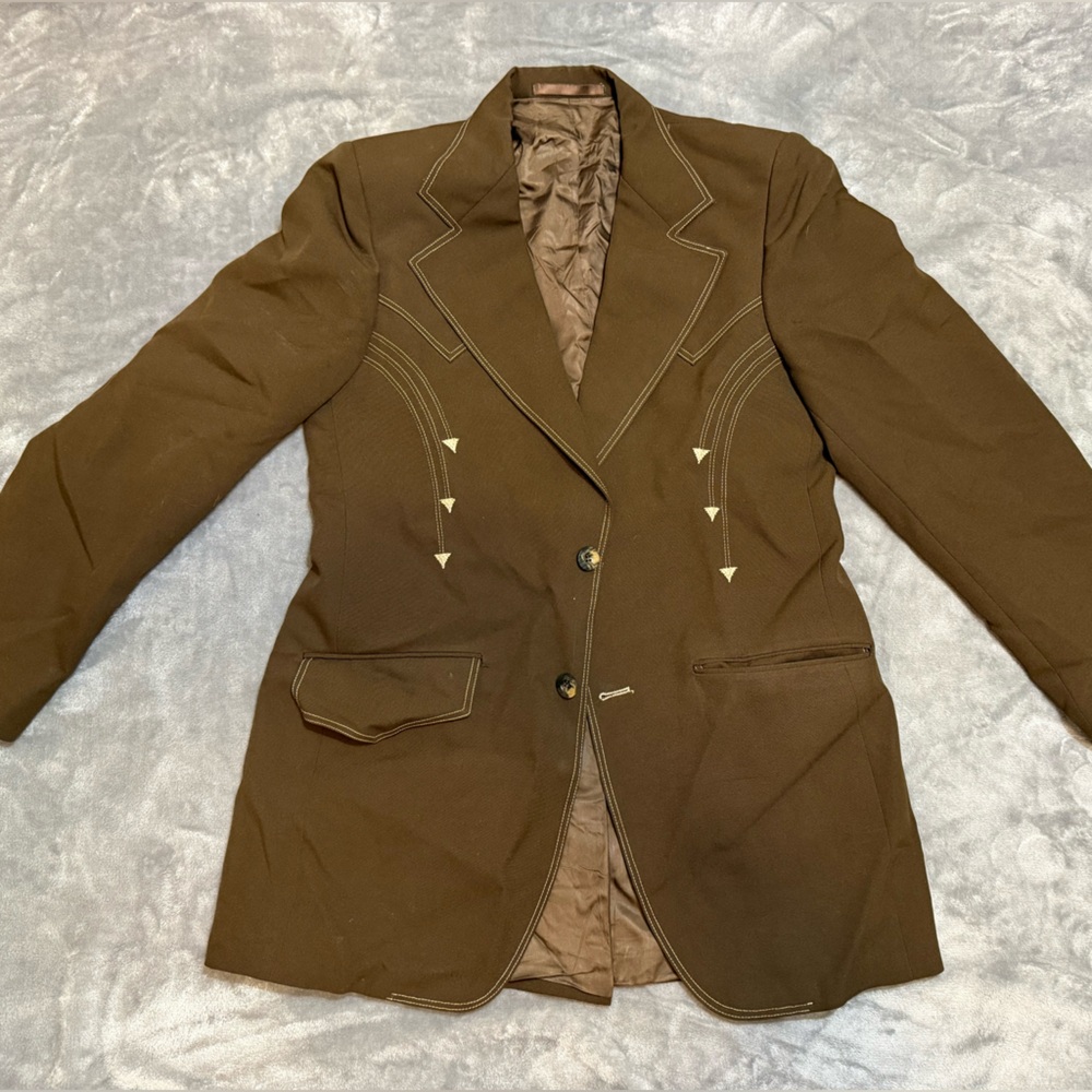 Brown Blazer with Unique Stitching